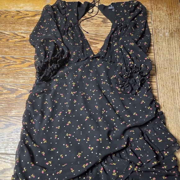 For Love and Lemons Julianna Mini Black Dress Backless Floral Blouse Size 1X - Picture 2 of 5